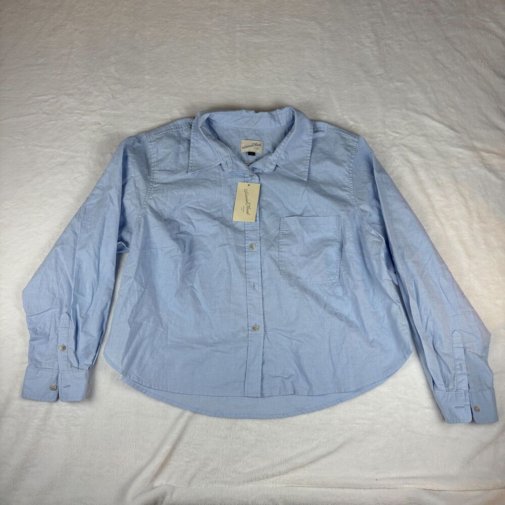 Universal Thread Shirt Women 2XL Blue Cropped Fit Long Sleeve Collar Botton Down
